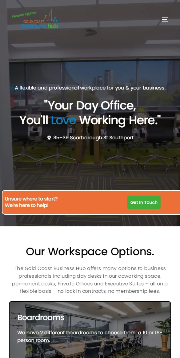 Gold Coast Business Hub website in mobile view